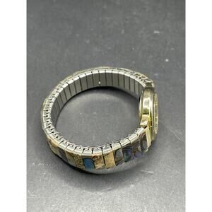 Vtg E.K.O Abalone Shell Inlay Watch Womens 0.78" Gold Tone Dial Stretch Band